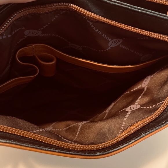 Derek Alexander Rare Vintage Double Straps Shoulder Bag Brown Black Trim Leather - Picture 16 of 17